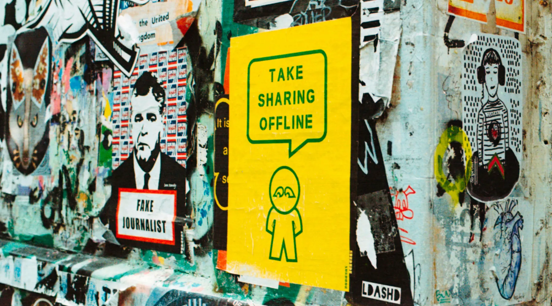 Take sharing offline sticker at a wall