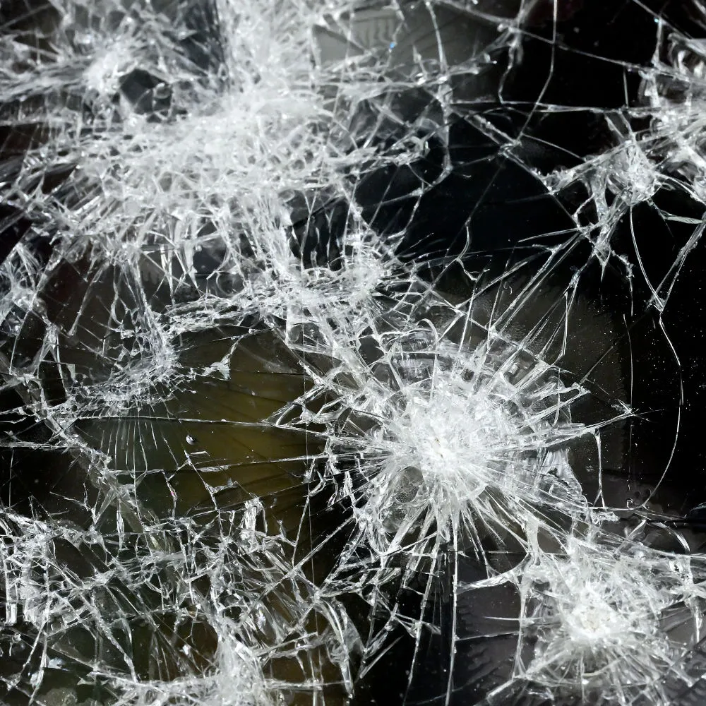 Closeup of shattering patterns on a screen